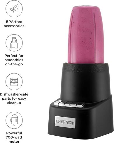 خلاط شيفمان محمول من أجل العصائر والهزات ، جرة مزج بنسبة 16 أوقية خالية من BPA مع شفرات الفولاذ المقاوم للصدأ ، و USB-C قابلة للشحن بمصابيح LED المتغيرة للألوان ، وملحقات آمنة غسالة الصحون-أسود-أسود in Kuwait
