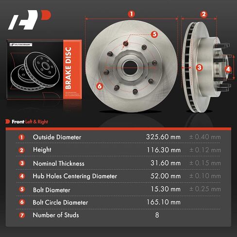 A-Premium 12.82 Inch (325.6mm) دوارات فرامل القرص الأمامية المتخلفة متوافقة مع نماذج Dodge المختارة-RAM 2500 Van 1999-2003 ، RAM 3500 Van 1999-2003 ، B2500 1998 ، B3500 1998 ، 2-PC Set in Saudi Arabia