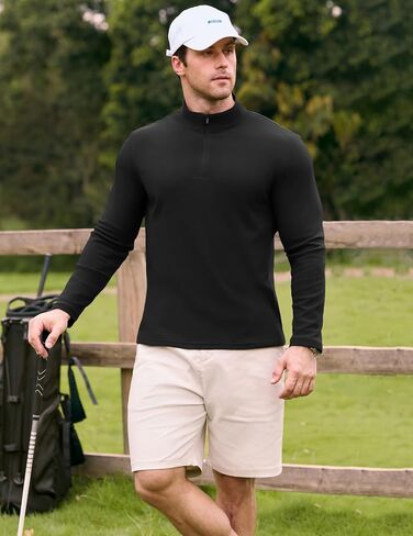 Jmierr Men's Quarter Zip Pullover Sweatshirts تمتد البولو الصوف مبطن طويل الأكمام قميص الجولف in Kuwait