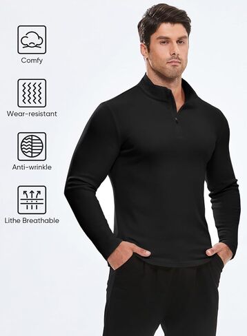 Jmierr Men's Quarter Zip Pullover Sweatshirts تمتد البولو الصوف مبطن طويل الأكمام قميص الجولف in Kuwait