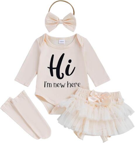 أنا جديد هنا المولود حديث الولادة ، الزي ، كشكش ، رومبير ، ثنائي ، فستان شورت ، جوارب عقال ، مقدمة ، مجموعة ملابس منزلية in Kuwait