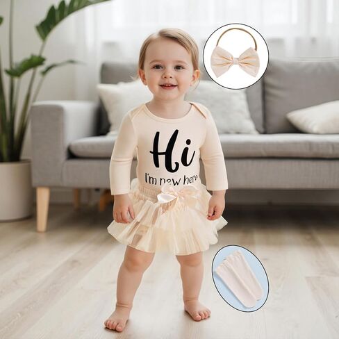 أنا جديد هنا المولود حديث الولادة ، الزي ، كشكش ، رومبير ، ثنائي ، فستان شورت ، جوارب عقال ، مقدمة ، مجموعة ملابس منزلية in Kuwait