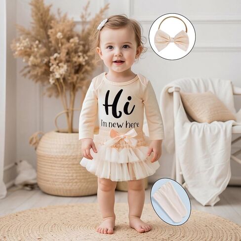 أنا جديد هنا المولود حديث الولادة ، الزي ، كشكش ، رومبير ، ثنائي ، فستان شورت ، جوارب عقال ، مقدمة ، مجموعة ملابس منزلية in Kuwait