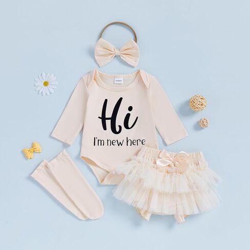 أنا جديد هنا المولود حديث الولادة ، الزي ، كشكش ، رومبير ، ثنائي ، فستان شورت ، جوارب عقال ، مقدمة ، مجموعة ملابس منزلية in Kuwait