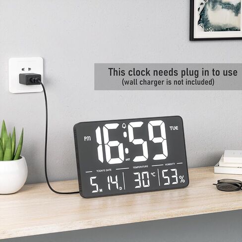 13" Digital Wall Clock with Large Display | Date, Week, Temperature, Auto-Dim & Remote Control | DST, Alarm | for Living Room, Bedroom, Office in Saudi Arabia