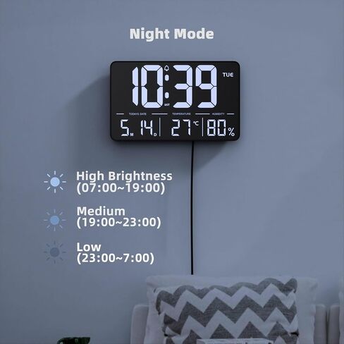 13" Digital Wall Clock with Large Display | Date, Week, Temperature, Auto-Dim & Remote Control | DST, Alarm | for Living Room, Bedroom, Office in Saudi Arabia