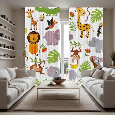 Art Studio Cartoon Animal Window Curtains Lion Crocodile Nursery Bedroom Living Room Decoration Polyester Fabric Supplies 41x84 Inch Drapes 2 Panels in Saudi Arabia