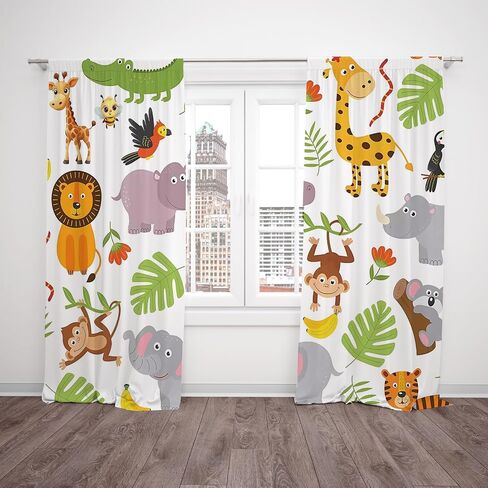 Art Studio Cartoon Animal Window Curtains Lion Crocodile Nursery Bedroom Living Room Decoration Polyester Fabric Supplies 41x84 Inch Drapes 2 Panels in Saudi Arabia