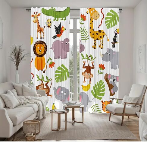 Art Studio Cartoon Animal Window Curtains Lion Crocodile Nursery Bedroom Living Room Decoration Polyester Fabric Supplies 41x84 Inch Drapes 2 Panels in Saudi Arabia