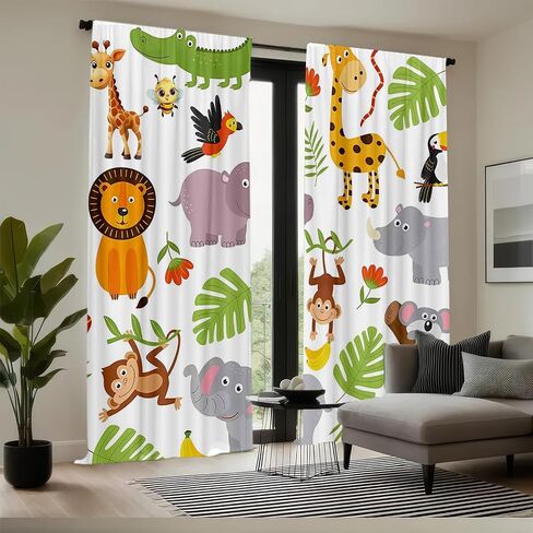 Art Studio Cartoon Animal Window Curtains Lion Crocodile Nursery Bedroom Living Room Decoration Polyester Fabric Supplies 41x84 Inch Drapes 2 Panels in Saudi Arabia