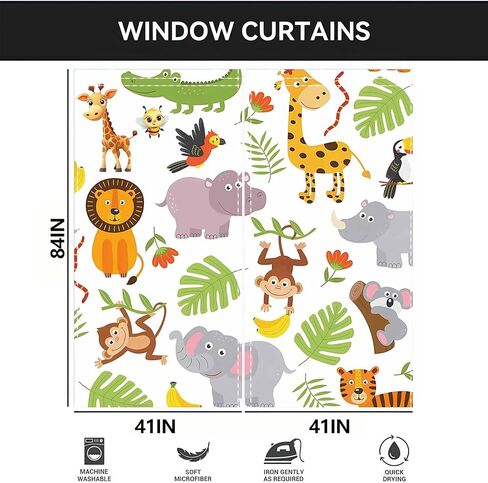 Art Studio Cartoon Animal Window Curtains Lion Crocodile Nursery Bedroom Living Room Decoration Polyester Fabric Supplies 41x84 Inch Drapes 2 Panels in Saudi Arabia