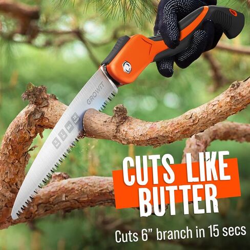 GROWIT Folding saw 11 Inch - Heavy Duty Pruning Saw with Triple-Cut SK5 Blade, 7 TPI Razor Teeth for Tree Trimming, Wood Cutting, Camping, Bushcraft, and Gardening in Kuwait