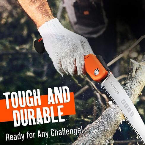 GROWIT Folding saw 11 Inch - Heavy Duty Pruning Saw with Triple-Cut SK5 Blade, 7 TPI Razor Teeth for Tree Trimming, Wood Cutting, Camping, Bushcraft, and Gardening in Kuwait