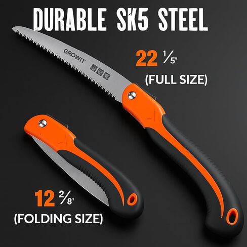 GROWIT Folding saw 11 Inch - Heavy Duty Pruning Saw with Triple-Cut SK5 Blade, 7 TPI Razor Teeth for Tree Trimming, Wood Cutting, Camping, Bushcraft, and Gardening in Kuwait