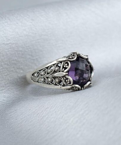 925 Sterling Silver Filigree Art Women Mini Dome Cocktail Ring with Gemstone, Gift Boxed in Kuwait