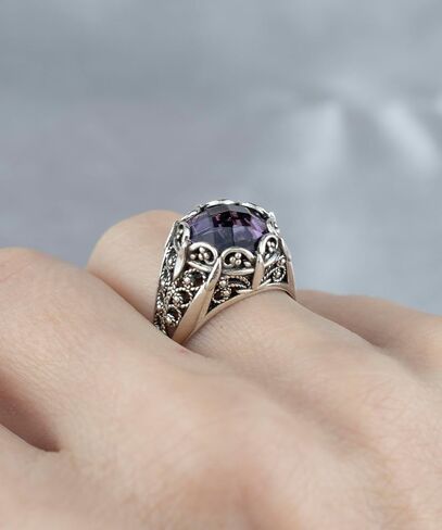 925 Sterling Silver Filigree Art Women Mini Dome Cocktail Ring with Gemstone, Gift Boxed in Kuwait