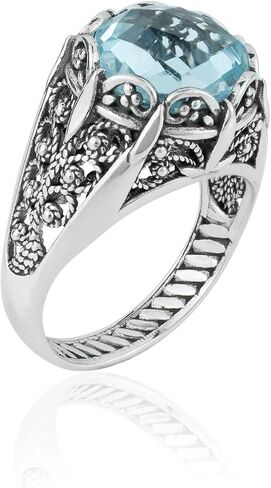 925 Sterling Silver Filigree Art Women Mini Dome Cocktail Ring with Gemstone, Gift Boxed in Kuwait
