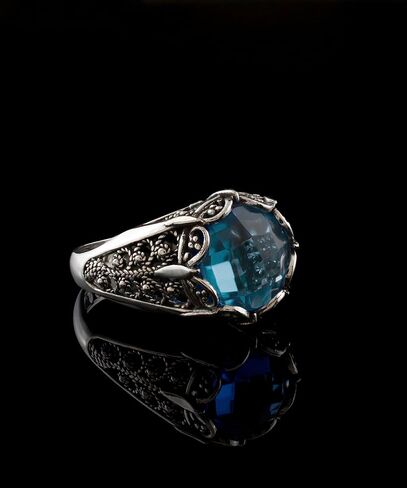 925 Sterling Silver Filigree Art Women Mini Dome Cocktail Ring with Gemstone, Gift Boxed in Kuwait
