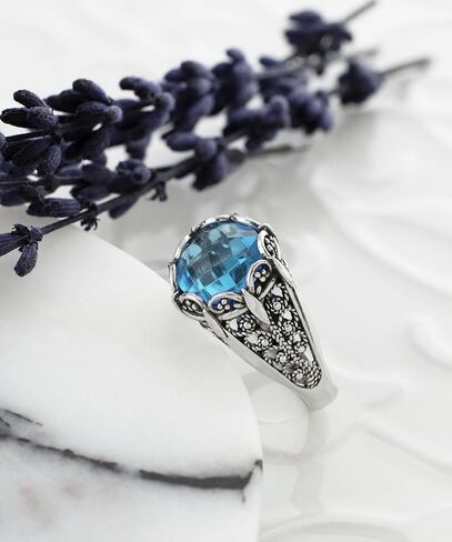 925 Sterling Silver Filigree Art Women Mini Dome Cocktail Ring with Gemstone, Gift Boxed in Kuwait