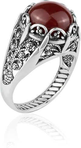 925 Sterling Silver Filigree Art Women Mini Dome Cocktail Ring with Gemstone, Gift Boxed in Kuwait