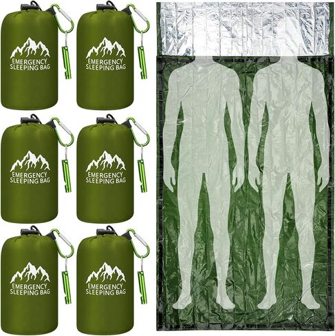 Oudain 6 PCS XL حقيبة نوم للطوارئ 94.5 "× 49.2" حقيبة نوم على قيد الحياة مقاومة للماء مع صافرة Carabiner Portable Thermal Bivy ، بطانيات الطوارئ للتخييم في المشي لمسافات طويلة في الهواء الطلق in Kuwait