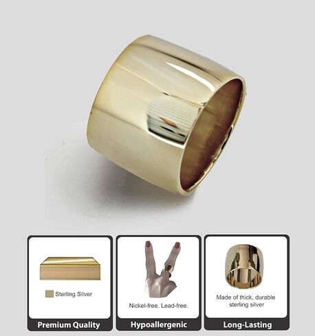 18K Gold Plated Sterling Silver Wide Chunky Statement Ring For Women | 16mm Bold Rich Thick Cigar Band Ring in Saudi Arabia