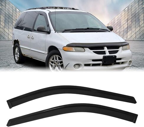FREEMOTOR802® Tape-on Side Window Visors Wind Deflectors Rain Guards Vent Visors, Compatible with 1996-2007 Chrysler Town & Country & Dodge Caravan, Slim Style Smoke Tinted Acrylic 2 Pieces in Saudi Arabia