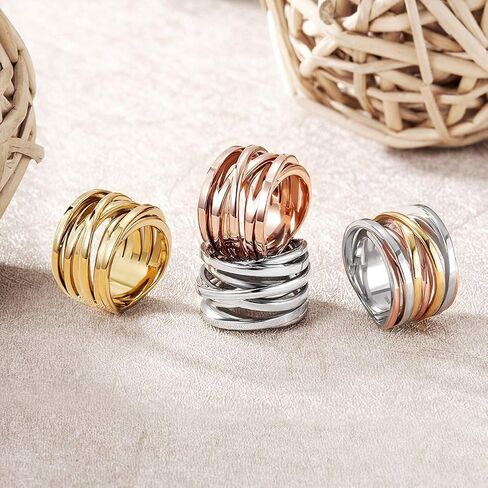 Gold Rings for Women Non Tarnish, 316L Stainless Steel Gold Plated and Silver Chunky Rings, Rose Gold Vintage Statement Ring for Men, Trendy Fashion Wide Band Rings, Two-Tone Jewelry Set in Saudi Arabia
