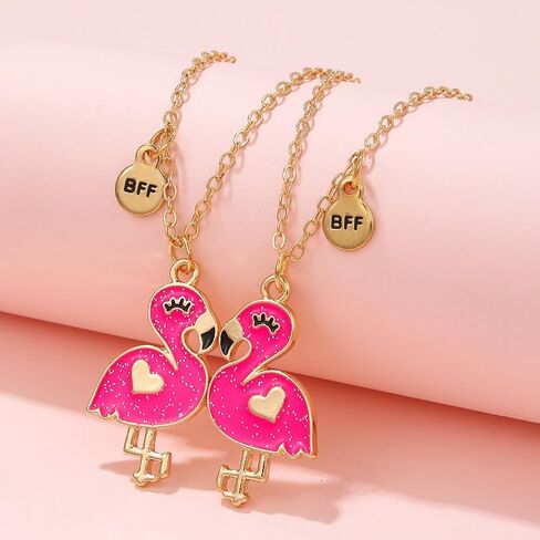 2Pcs Cute Animal Color Changing Matching Charm Necklace Butterfly Cat Turtle Flamingo Temperature Sensing Necklace for Women Couple Friendship Jewelry Birthday Gifts in Saudi Arabia