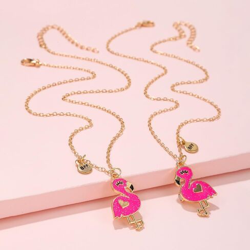 2Pcs Cute Animal Color Changing Matching Charm Necklace Butterfly Cat Turtle Flamingo Temperature Sensing Necklace for Women Couple Friendship Jewelry Birthday Gifts in Saudi Arabia