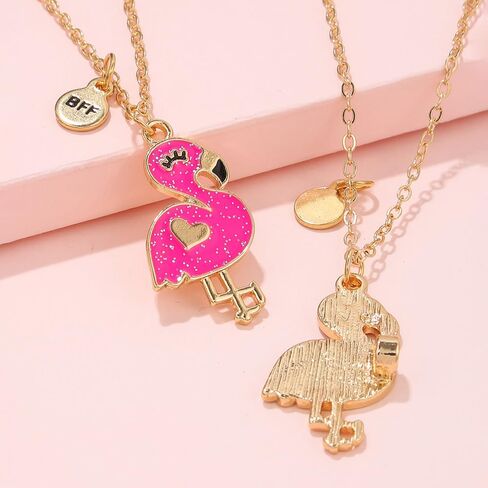 2Pcs Cute Animal Color Changing Matching Charm Necklace Butterfly Cat Turtle Flamingo Temperature Sensing Necklace for Women Couple Friendship Jewelry Birthday Gifts in Saudi Arabia