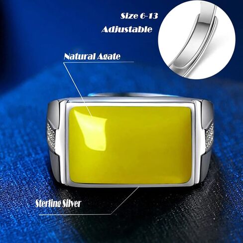HAIXIAN Mens S925 Sterling Silver Ring with Natural Agate Stone,Adjustable Handmade Mens Turkish Ring Jewelry in Saudi Arabia