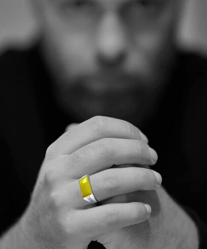 HAIXIAN Mens S925 Sterling Silver Ring with Natural Agate Stone,Adjustable Handmade Mens Turkish Ring Jewelry in Saudi Arabia