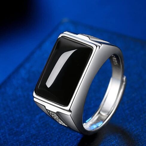 HAIXIAN Mens S925 Sterling Silver Ring with Natural Agate Stone,Adjustable Handmade Mens Turkish Ring Jewelry in Saudi Arabia