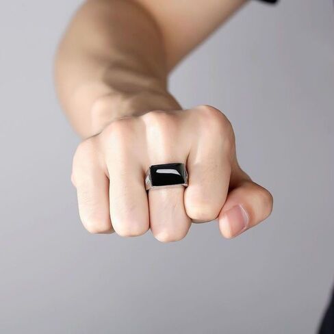 HAIXIAN Mens S925 Sterling Silver Ring with Natural Agate Stone,Adjustable Handmade Mens Turkish Ring Jewelry in Saudi Arabia