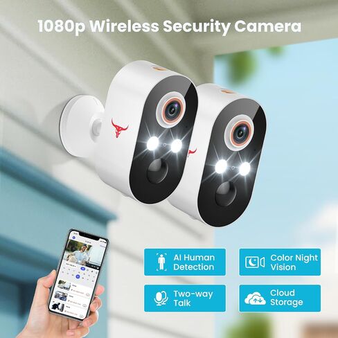 Outdoor Security Camera, Battery Powered Wireless Camera, Cloud Storage Sold Seperately, Color Night Vision, 2-Way Audio, Smart AI Motion Detection, 2.4G WiFi (2 Lights) in Saudi Arabia