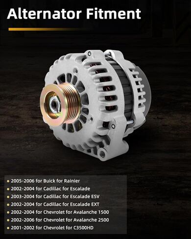 تناسب المولدات OCPTY مع بويك مع كاديلاك لـ GMC لـ CHEVROLET 1999-2002 ， Silverado/Sierr/Suburban/Avalanche 1500 2500 ، Tahoe ، Yukon ، Escalade ، 5.3L 12V 145AMP 6-GROOVE PLULEALES ADR0217 8237 8237 in Saudi Arabia