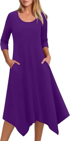 Zeagoo Midi Women 3/4 Sleeve Dress Casual Dresses with Pockets 2025 Fall A Line Dress Elegant Formal Modest Dresses in Saudi Arabia