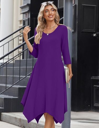 Zeagoo Midi Women 3/4 Sleeve Dress Casual Dresses with Pockets 2025 Fall A Line Dress Elegant Formal Modest Dresses in Saudi Arabia