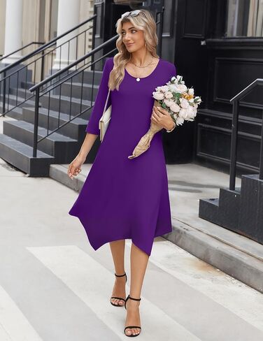 Zeagoo Midi Women 3/4 Sleeve Dress Casual Dresses with Pockets 2025 Fall A Line Dress Elegant Formal Modest Dresses in Saudi Arabia