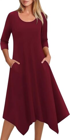 Zeagoo Midi Women 3/4 Sleeve Dress Casual Dresses with Pockets 2025 Fall A Line Dress Elegant Formal Modest Dresses in Saudi Arabia