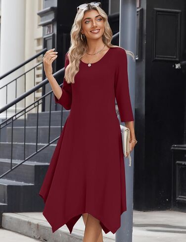 Zeagoo Midi Women 3/4 Sleeve Dress Casual Dresses with Pockets 2025 Fall A Line Dress Elegant Formal Modest Dresses in Saudi Arabia
