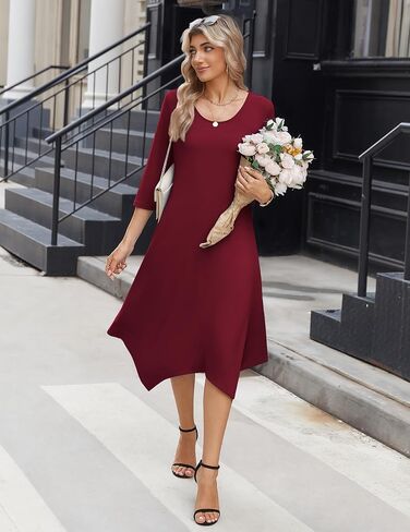 Zeagoo Midi Women 3/4 Sleeve Dress Casual Dresses with Pockets 2025 Fall A Line Dress Elegant Formal Modest Dresses in Saudi Arabia