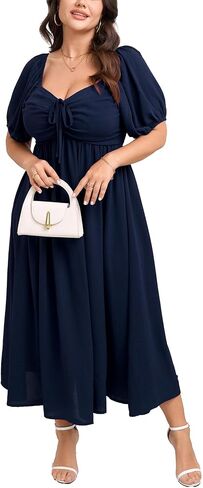SCOMCHIC Plus Size Sweetheart Neckline Maxi Dress Formal Wedding Guest Short Puff Sleeve Cocktail Smocked A-Line Dresses in Saudi Arabia