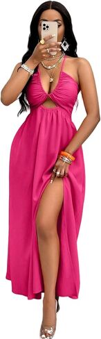 Womens Summer Maxi Dress Sexy Tie Backless Criss Cross Halter Neck Sleeveless Split Dress for Women in Saudi Arabia