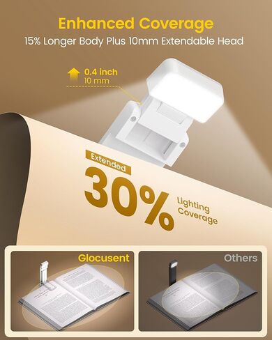 GLOCUSENT BOOK COOK Light للقراءة في السرير ، 5 سطوع محسّن و 3 ألوان مع مساعدات النوم والوقت ، وضوء القراءة القابل لإعادة شحن USB للكتب في السرير ، ومحبي الكتب المثالية هدايا in Kuwait