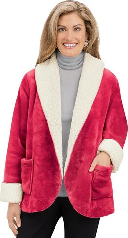 Collections Etc Cozy Soft Sherpa Shawl Collar Open-Front Jacket with Pockets in Saudi Arabia