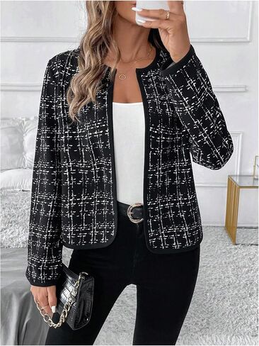 GORGLITTER Women's Casual Plaid Blazer Jacket Long Sleeve Checkered Open Front Elegant Office Work Blazer Suit in Saudi Arabia
