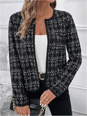 GORGLITTER Women's Casual Plaid Blazer Jacket Long Sleeve Checkered Open Front Elegant Office Work Blazer Suit in Saudi Arabia