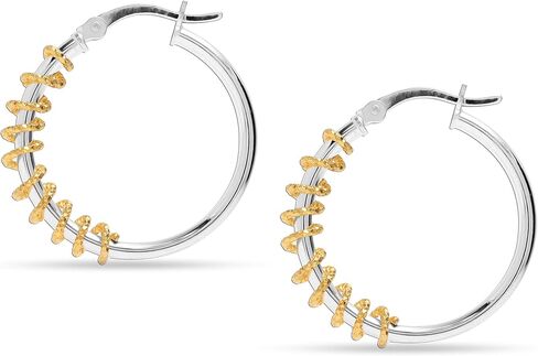 Lecalla 925 Sterling Silver Double Hoop أقراط | أقراط خفيفة الوزن ذات النغمة | أقراط طوق ملتوية إيطالية للنساء in Kuwait